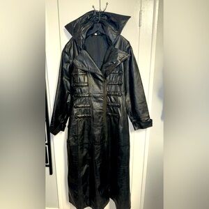 Vtg Black Leather Duster Trench Coat Jacket Biker Punk Western Goth Sz XL